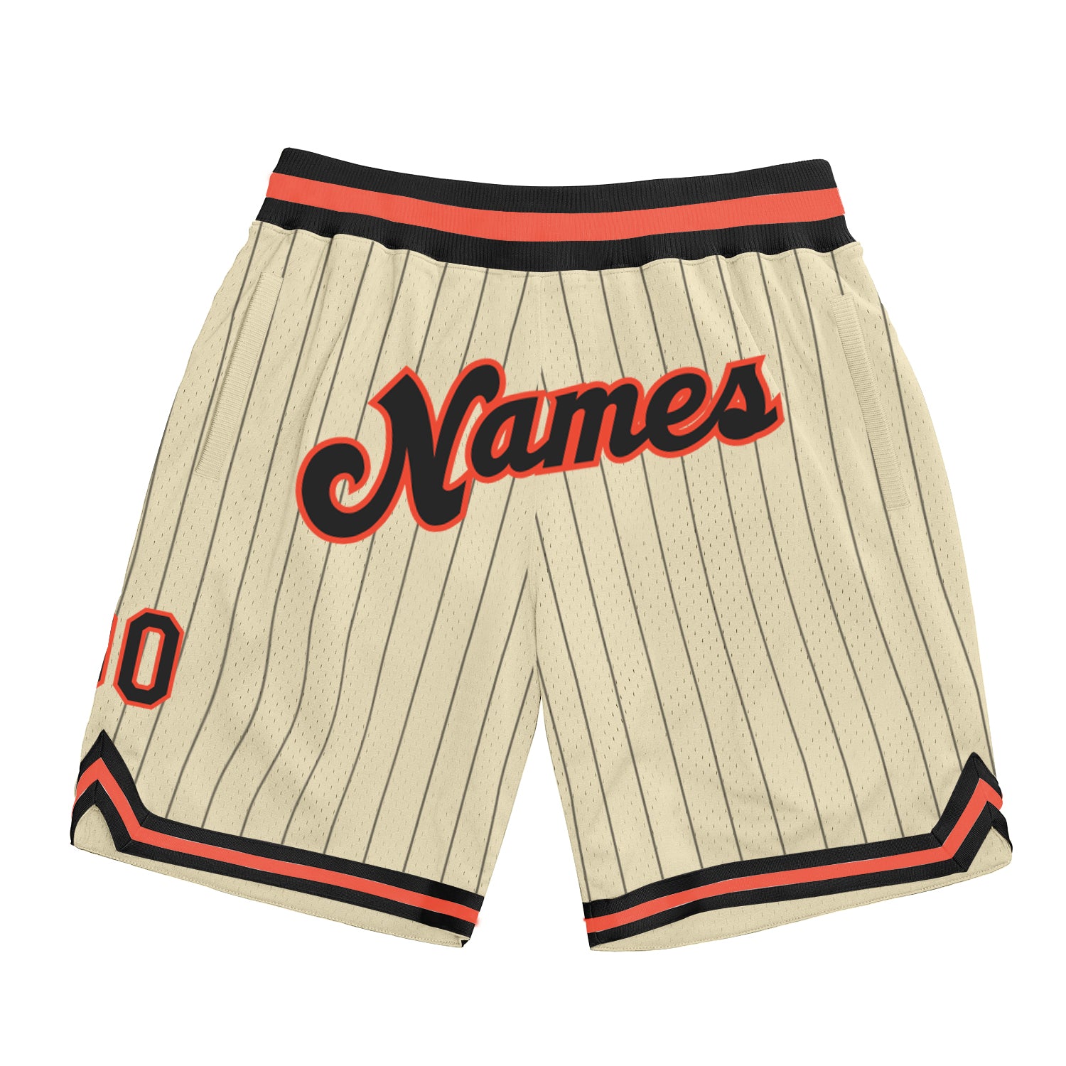 FANSIDEA Custom Cream Black Pinstripe Black-Orange Authentic Basketball Shorts Men's Size:M