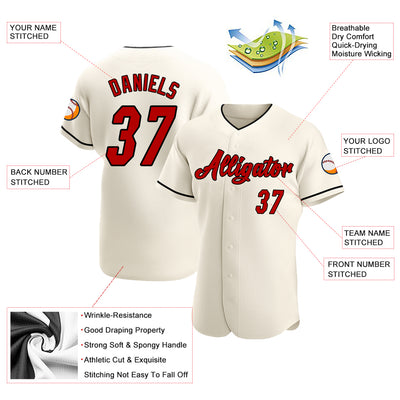 Custom Cream Red-Black Authentic Baseball Jersey