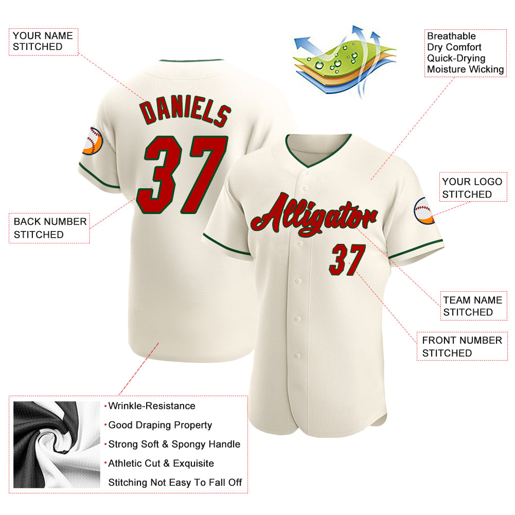 Custom Cream Red-Green Authentic Baseball Jersey