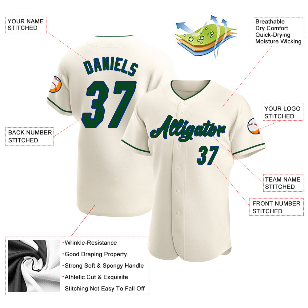 Custom Cream Green-Royal Authentic Baseball Jersey