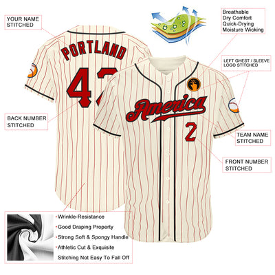 Custom Cream Red Pinstripe Red-Black Authentic Baseball Jersey