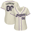 Custom Cream Black Pinstripe Black-Purple Authentic Baseball Jersey