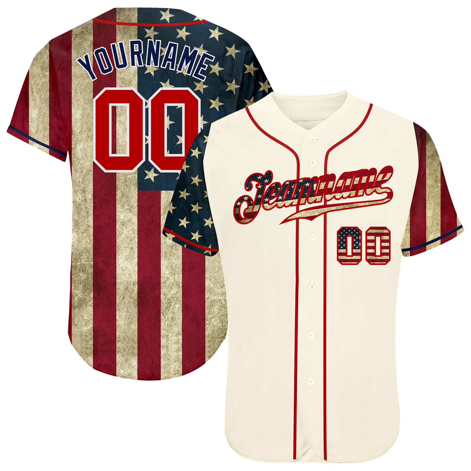 Custom Cream Red-Royal American Flag Baseball Jersey - Jomagift