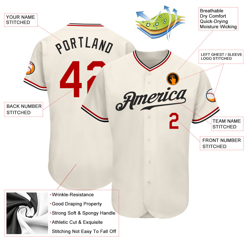 Custom Cream Red-Black Authentic Baseball Jersey
