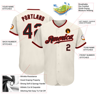 Custom Cream Black-Red Authentic Baseball Jersey