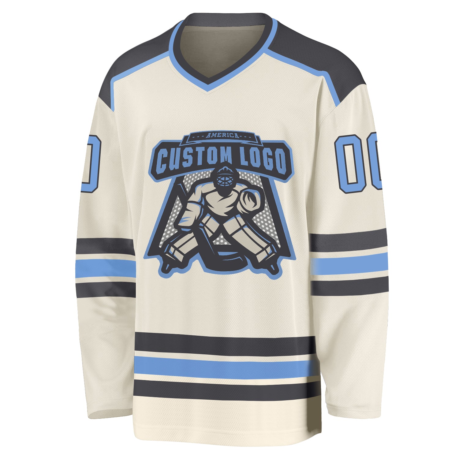 Custom Cream Light Blue-Steel Gray Hockey Jersey
