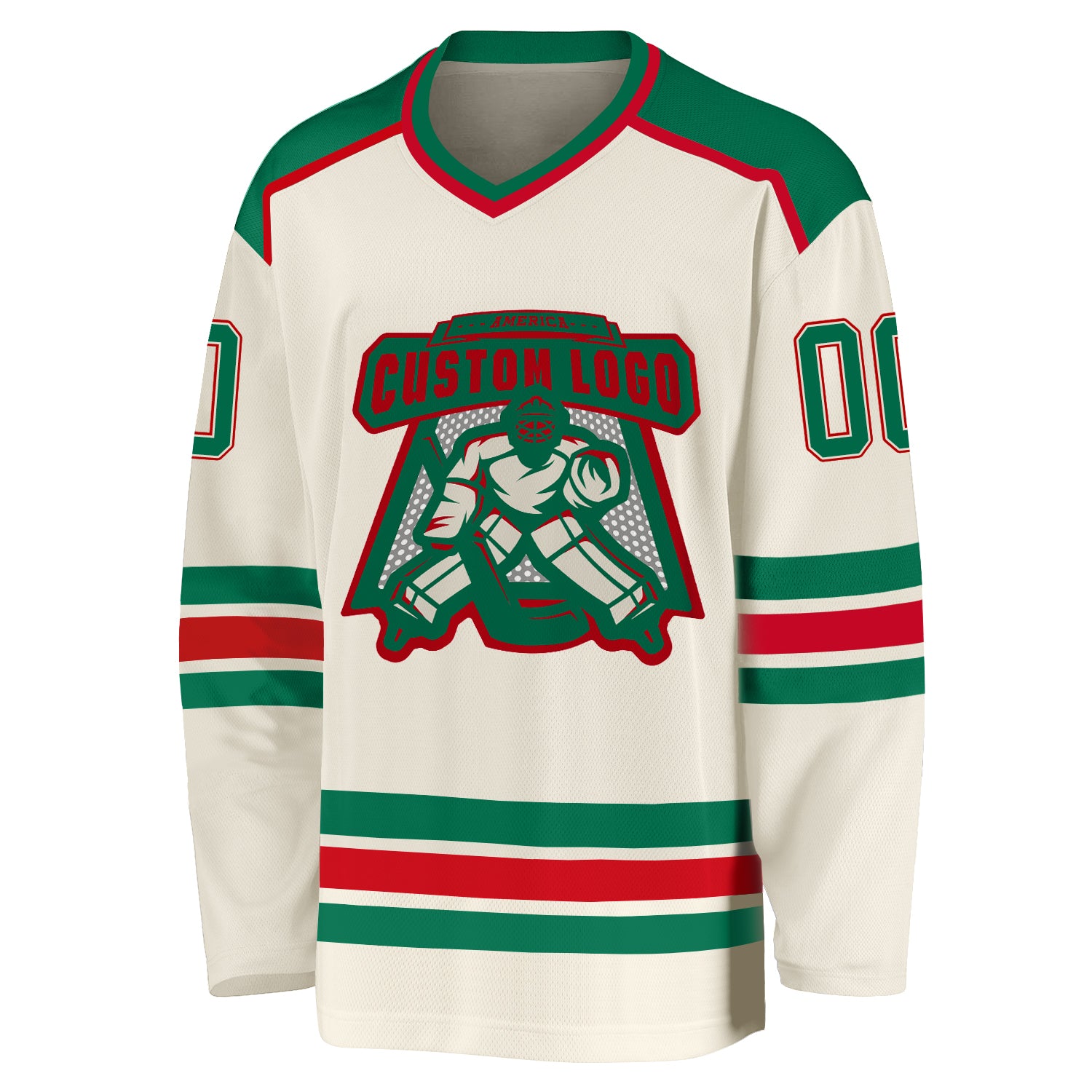 Custom Green Cream-Red Hockey Jersey Men's Size:S