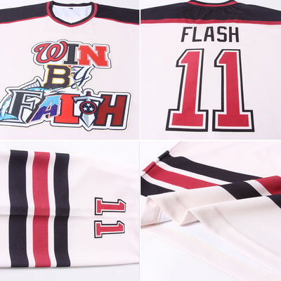 Custom Cream Crimson-Black Hockey Jersey