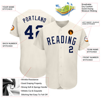 Custom Cream Navy Authentic Baseball Jersey