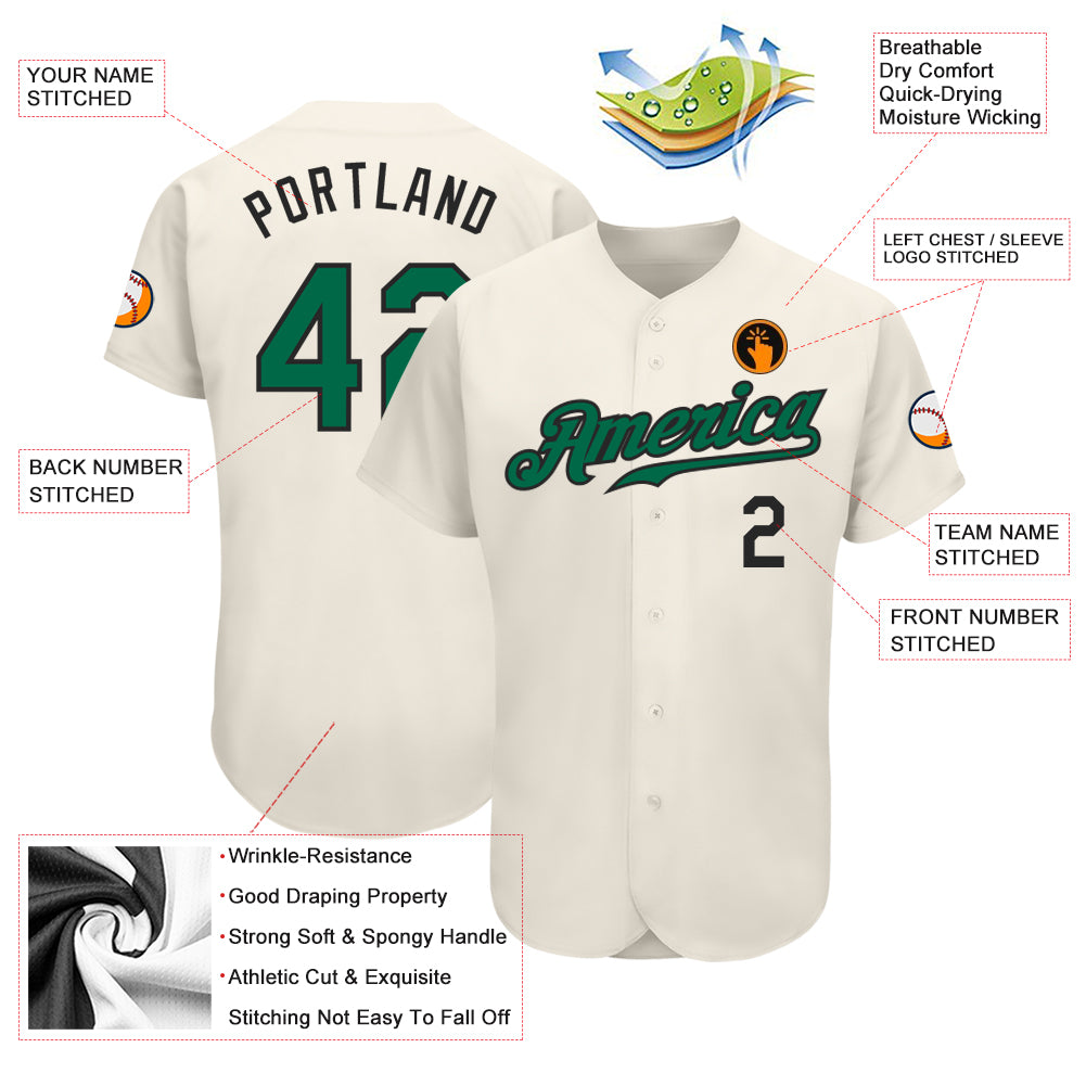 Custom Cream Kelly Green-Black Authentic Baseball Jersey