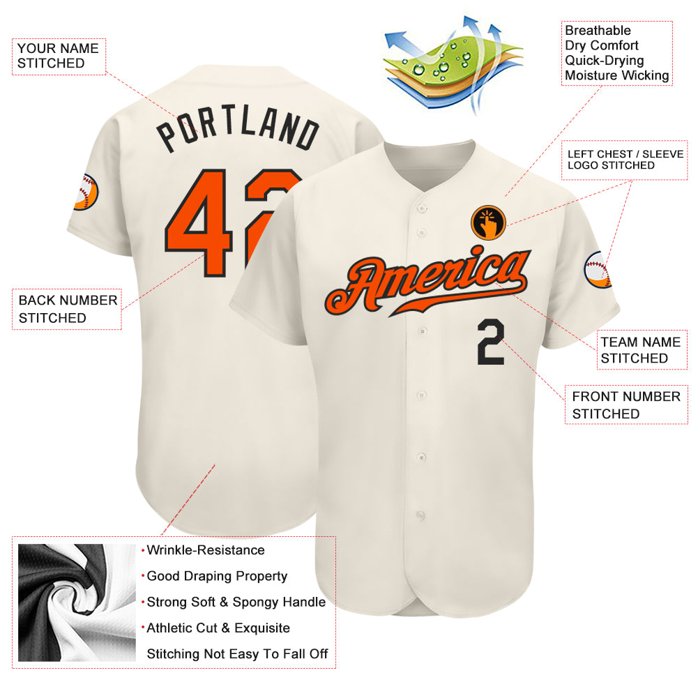 Custom Cream Orange-Black Authentic Baseball Jersey