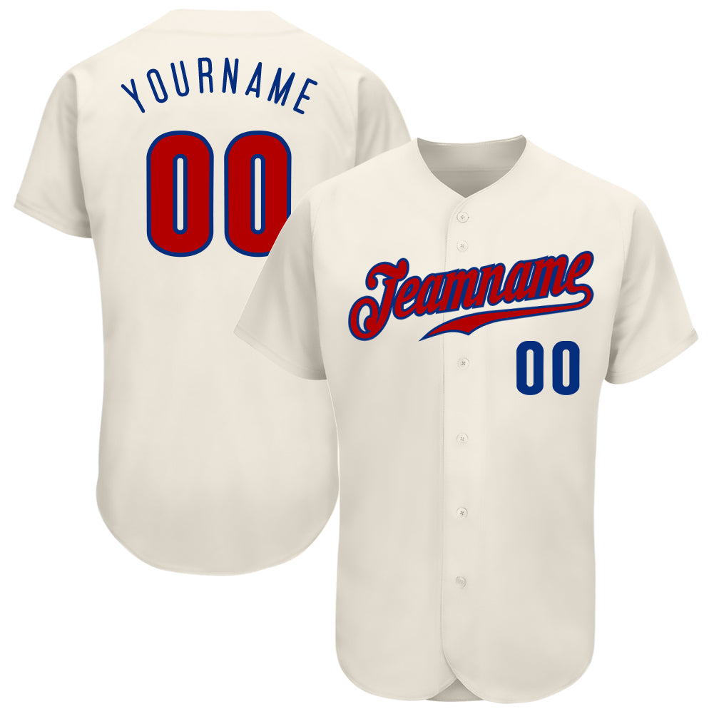 Custom Cream Red-Royal Authentic Baseball Jersey