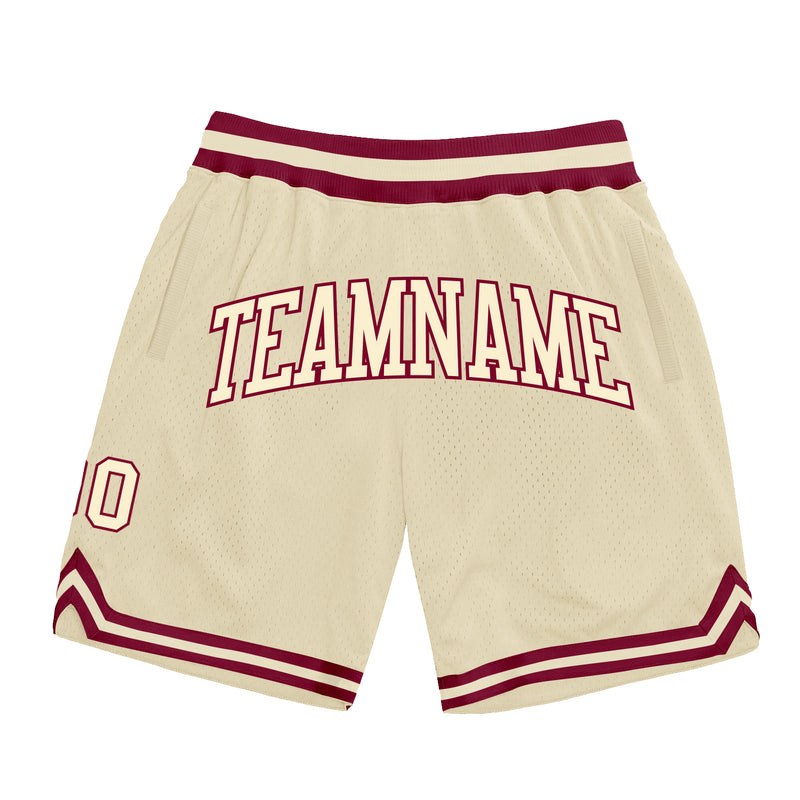 Custom Cream Basketball ShortsMaroon Authentic Throwback FansIdea