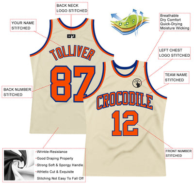 Custom Cream Orange-Royal Authentic Throwback Basketball Jersey
