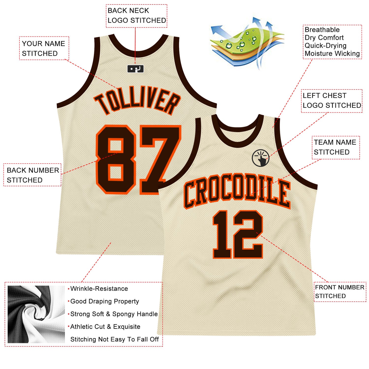 Custom Cream Brown-Orange Authentic Throwback Basketball Jersey