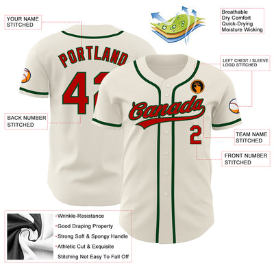 Custom Cream Red-Green Authentic Baseball Jersey