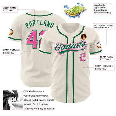 Custom Cream Pink-Kelly Green Authentic Baseball Jersey