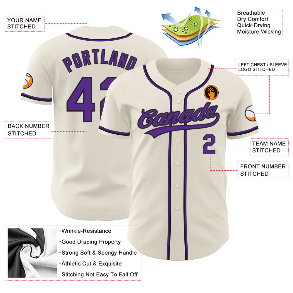 Custom Cream Purple-Black Authentic Baseball Jersey