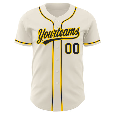 Custom Cream Black-Gold Authentic Baseball Jersey