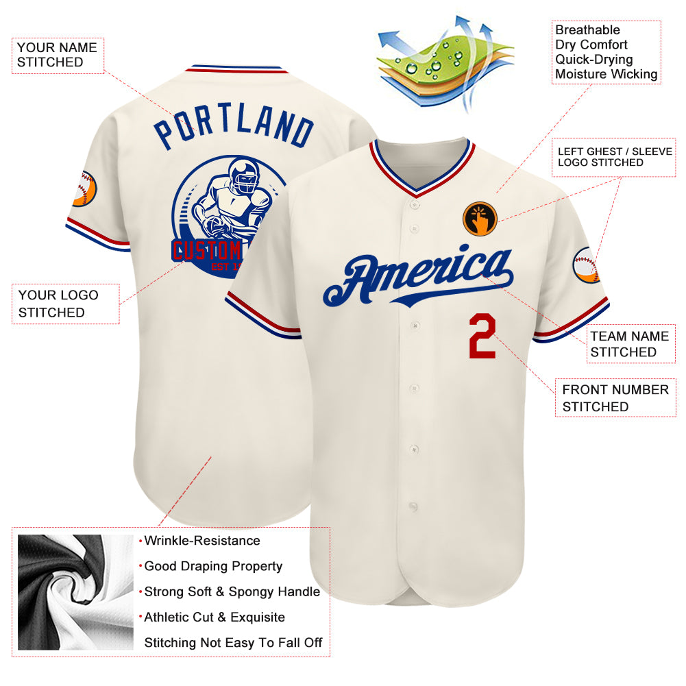 Custom Cream Red-Royal Authentic Baseball Jersey