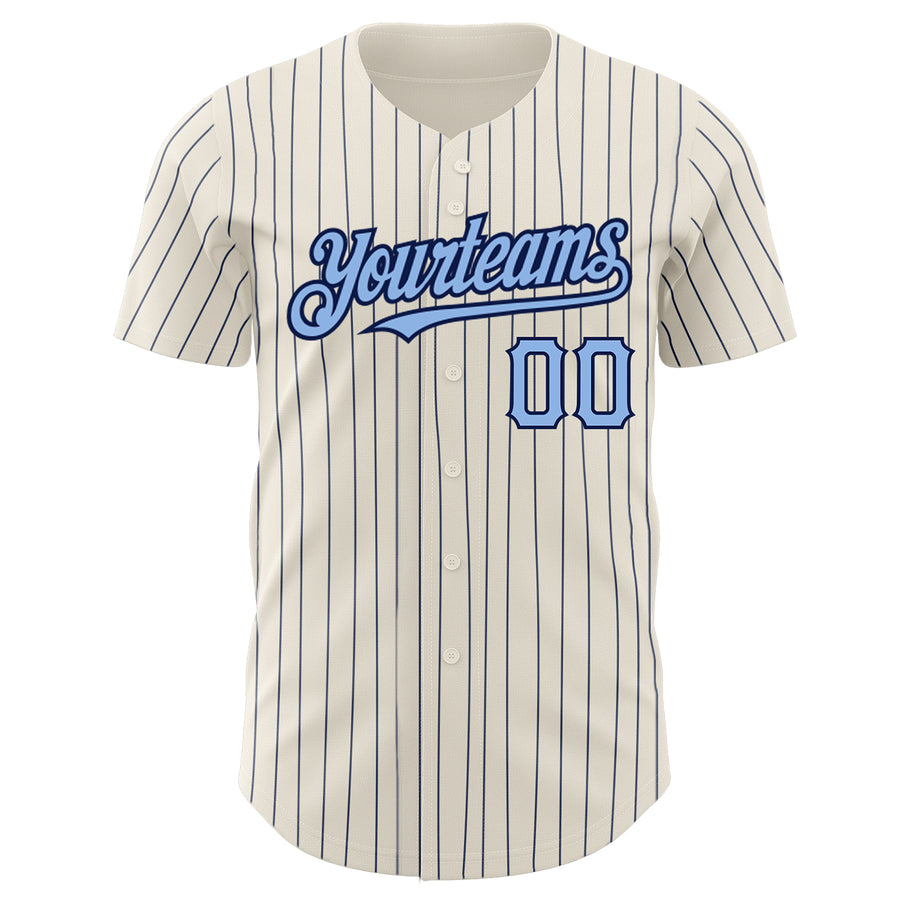 Custom Navy White Pinstripe Light Blue-White Authentic Baseball Jersey Youth Size:S