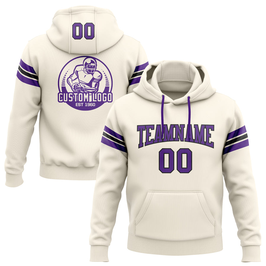 Custom Stitched Cream Purple-Black Football Pullover Sweatshirt Hoodie