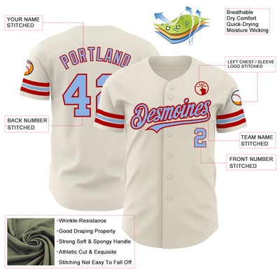 Custom Cream Light Blue-Red Authentic Baseball Jersey