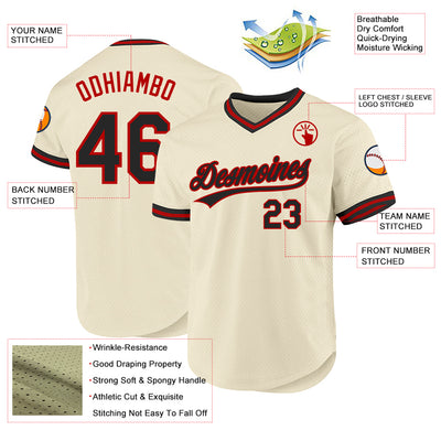 Custom Cream Black-Red Authentic Throwback Baseball Jersey
