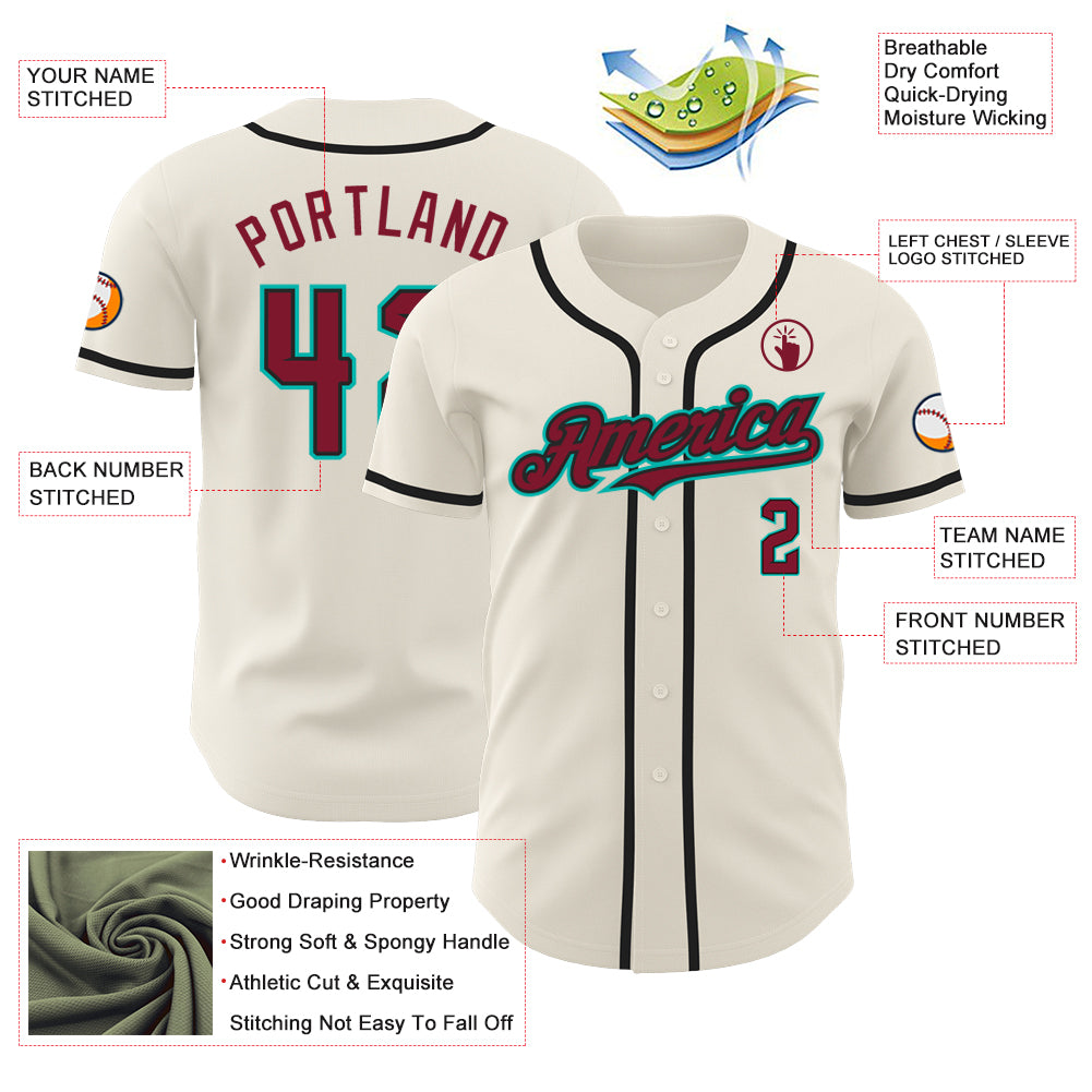 Custom Cream Crimson Black-Aqua Authentic Baseball Jersey