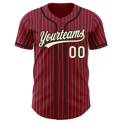 Custom Crimson Cream Pinstripe Black Authentic Baseball Jersey