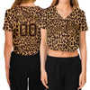 Custom Women's Brown Brown-Old Gold Leopard 3D V-Neck Cropped Baseball Jersey