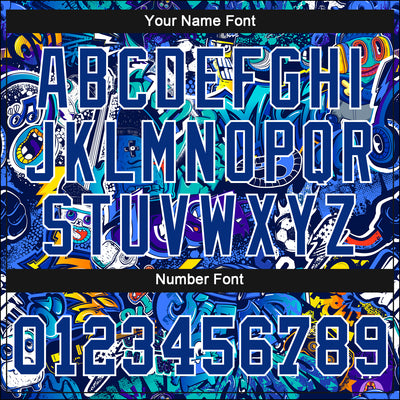 Custom Women's Graffiti Pattern Royal-White Abstract Urban Street Art 3D V-Neck Cropped Baseball Jersey