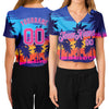 Custom Women's Royal Pink-Light Blue Hawaii Palm Trees 3D V-Neck Cropped Baseball Jersey