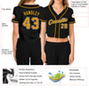 Custom Women's Black Gold-White V-Neck Cropped Baseball Jersey