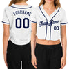 Custom Women's White Navy V-Neck Cropped Baseball Jersey