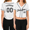 Custom Women's White Black V-Neck Cropped Baseball Jersey