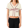 Custom Women's Cream Cream-Crimson V-Neck Cropped Baseball Jersey
