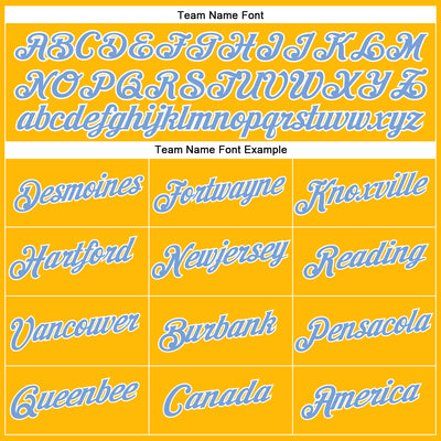 Custom Women's Gold Light Blue-White V-Neck Cropped Baseball Jersey