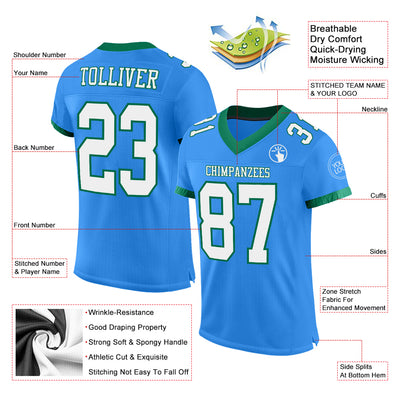 Custom Powder Blue White-Kelly Green Mesh Authentic Football Jersey