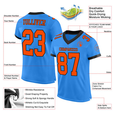 Custom Powder Blue Orange-Black Mesh Authentic Football Jersey