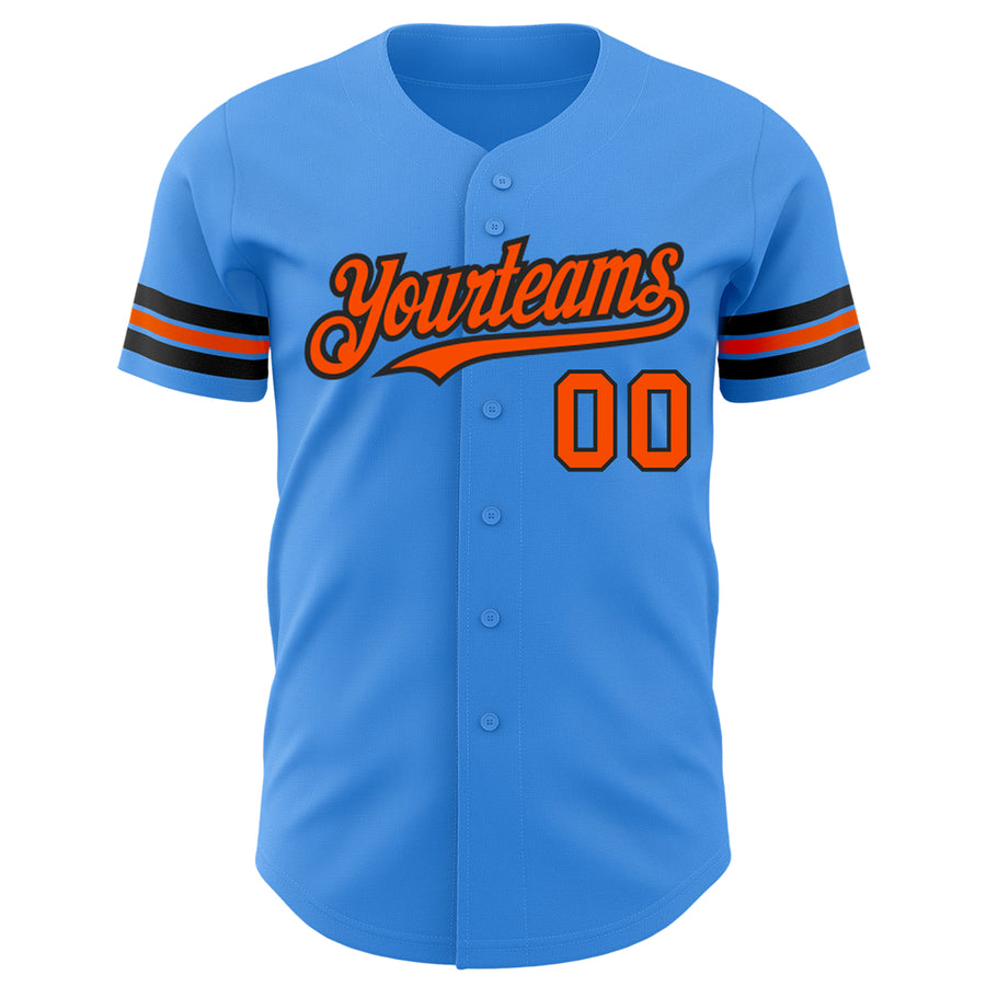 Custom Electric Blue Orange-Black Authentic Baseball Jersey