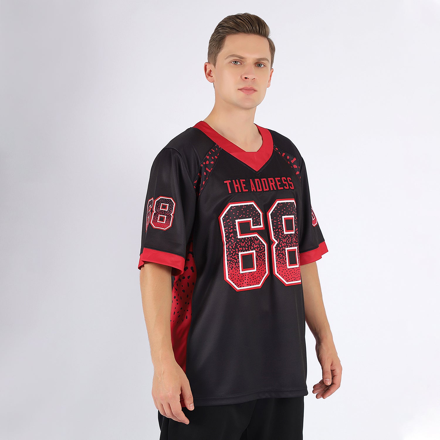 Custom Black Red-Gray Drift Fashion Football Jersey