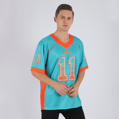 Custom Aqua Orange-White Mesh Drift Fashion Football Jersey