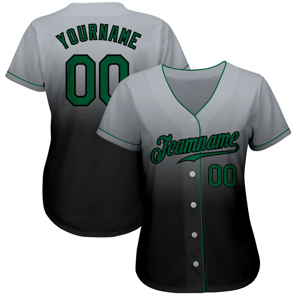Custom Gray Kelly Green-Black Authentic Fade Fashion Baseball Jersey