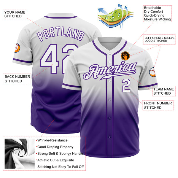 Custom Fade Fashion Baseball Jersey White White-Purple Authentic