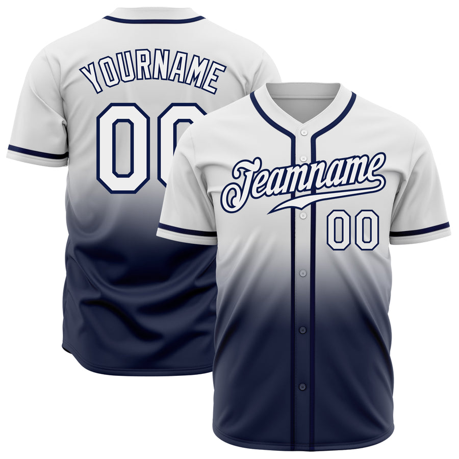 Custom White White-Navy Authentic Fade Fashion Baseball Jersey