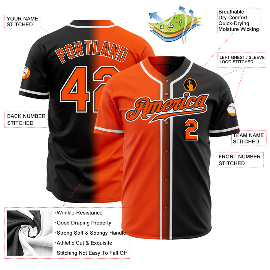 Custom Black Orange-White Authentic Gradient Fashion Baseball Jersey