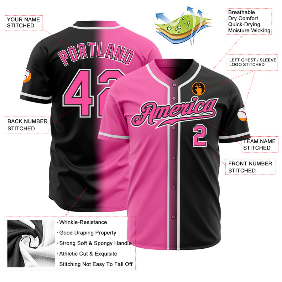 Custom Black Pink-White Authentic Gradient Fashion Baseball Jersey