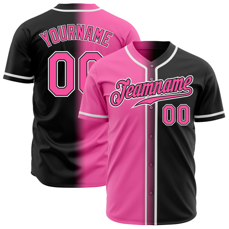 Custom Black Baseball Jersey Pink-White Authentic Gradient Fashion ...
