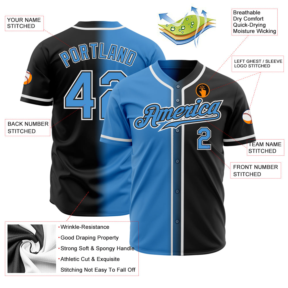 Custom Black Powder Blue-White Authentic Gradient Fashion Baseball Jersey